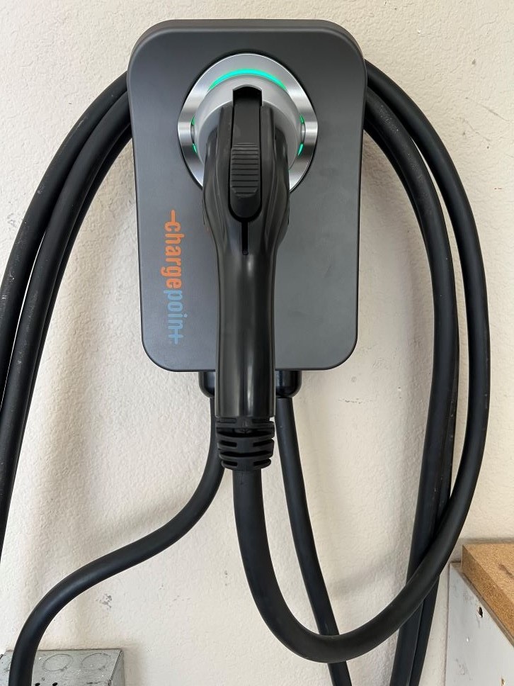 Front view of a Chargepoint EV Charger installed in a residential house